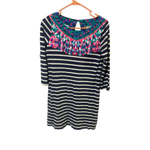 Lilly Pulitzer Dress XS Blue Striped Long Sleeve Bay Island Medallion Keyhole‎
